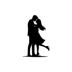 Adobe Illustrator Artwork, silhouette of a couple in black on a white background, romantic atmosphere.