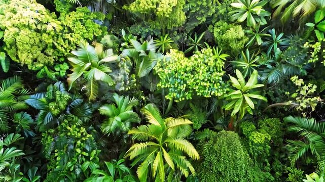 Bird's-eye view of a dense rainforest canopy,