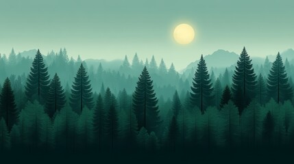 Fototapeta premium Serene Sunrise Over Evergreen Forest