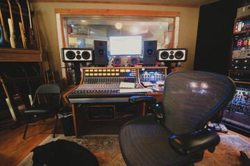 Recording studio desk soundboard