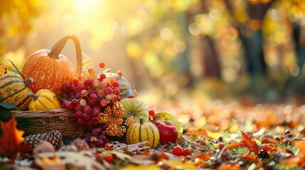 Autumn harvest with a park background in Thanksgiving atmosphere