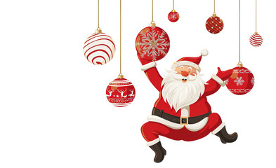 Santa Claus hanging on a Christmas ornaments wire on a white background isolated against transparent vector illustration 