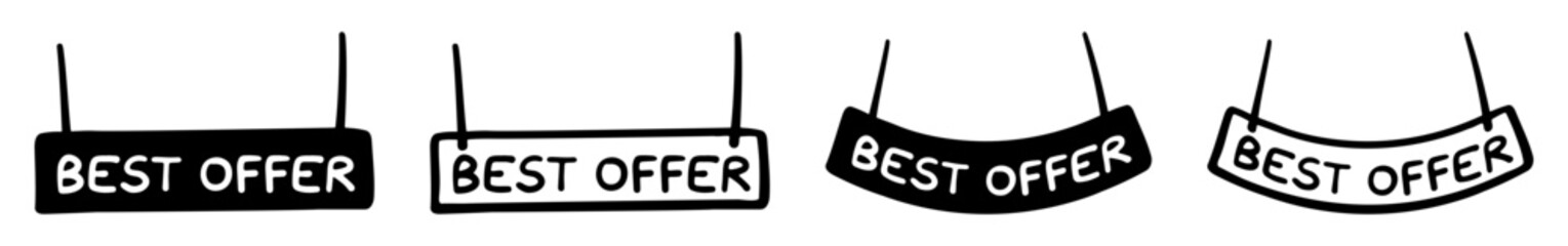 best offer hanging sign board vector silhouette. store. label.