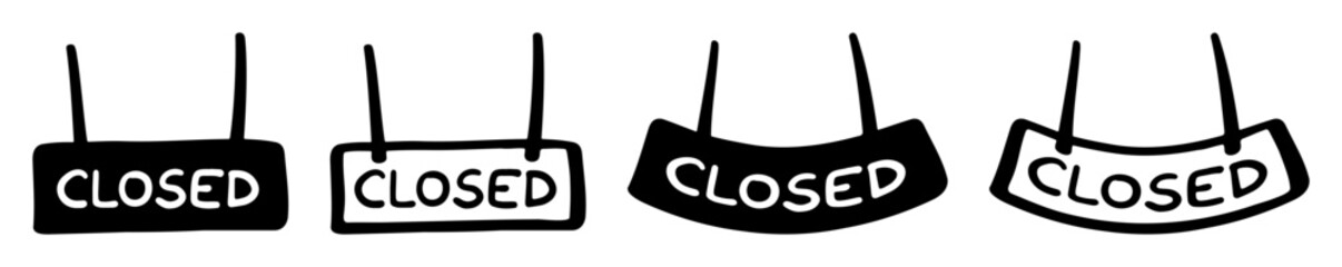 closed hanging sign board vector silhouette. store. label.