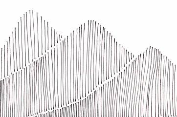 mountains and hills, stylized graphic black and white drawing, copy space