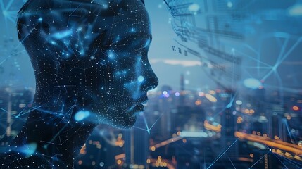 Digital Portrait of a Woman with Cityscape