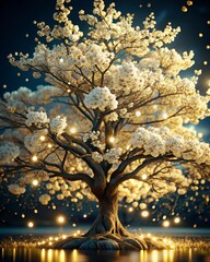 golden christmas tree in the night