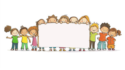 Fototapeta premium Diverse Group of Children Holding Blank Sign