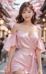 Naklejka premium Woman is fashionable looking at us with a smile
