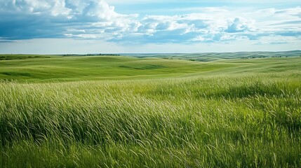 Obraz premium Lush green grass on field and hill grasslands national park val marie saskatchewan canada : Generative AI