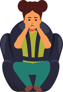 recommend clip art: Young girl is feeling scared and sad, sitting in a car seat