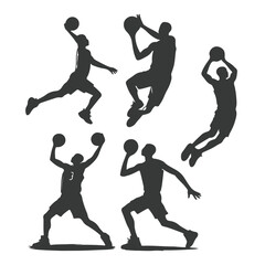 Vector set of silhouettes of basketball players, Basketball silhouettes. Man basketball player silhouette vector