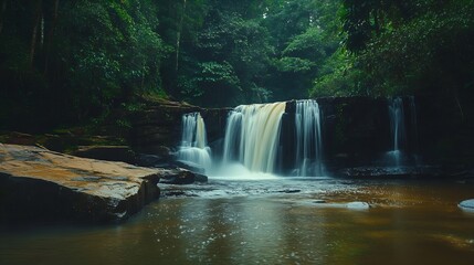 The waterfall named Pha Takien Waterfall in Pang Sida National Park is a popular destination for its waterfalls Beautiful waterfall in deep forest in the eastern Thai province of Sa Ka : Generative AI