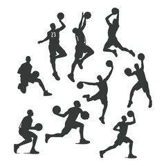 Vector set of silhouettes of basketball players, Basketball silhouettes. Man basketball player silhouette vector
