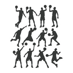 Vector set of silhouettes of basketball players, Basketball silhouettes. Man basketball player silhouette vector