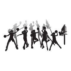 Vector set of silhouettes of basketball players, Basketball silhouettes. Man basketball player silhouette vector