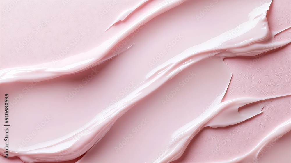 Poster swatches of cosmetic cream on a pink background highlighting smooth textures and skincare product co