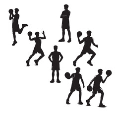 Vector set of silhouettes of basketball players, Basketball silhouettes. Man basketball player silhouette vector