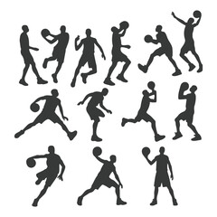 Vector set of silhouettes of basketball players, Basketball silhouettes. Man basketball player silhouette vector