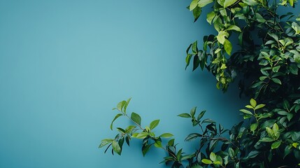 Blue background and green plants for powerpoint template : Generative AI