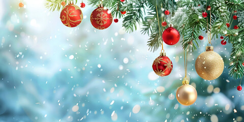 Obraz premium Christmas Tree with Ornaments and Snowy Background