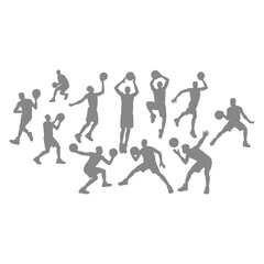 Vector set of silhouettes of basketball players, Basketball silhouettes. Man basketball player silhouette vector