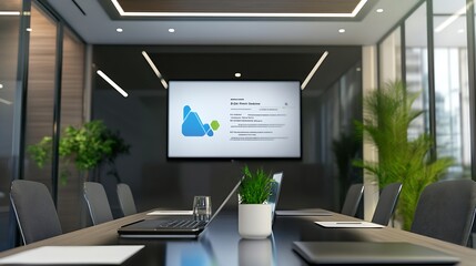 Television with presentation slideshow in meeting room : Generative AI