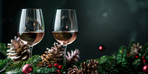 Christmas Wine Glasses with Pine Cones and Ornaments