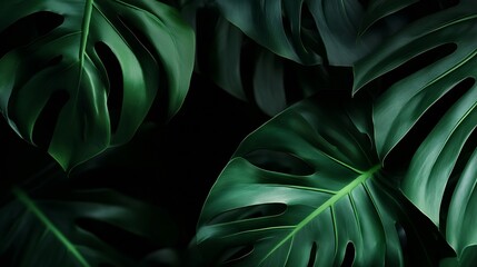 Fresh natural Tropical monstera leaves for zoom meeting background template presentation power point or etc : Generative AI