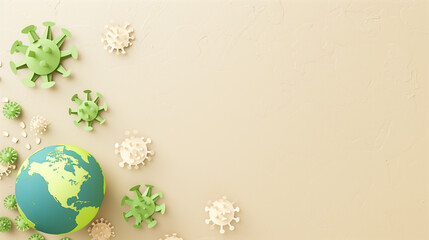 Earth Surrounded by Coronavirus Models on Light Background