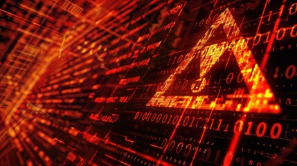 Red Warning Triangle on Digital Screen