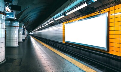 Fototapeta premium Empty Subway Platform with a Blank Billboard