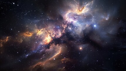 Obraz premium A stunning depiction of a distant galaxy featuring swirling stars, vibrant nebulae, and colorful cosmic dust in the vastness of space.