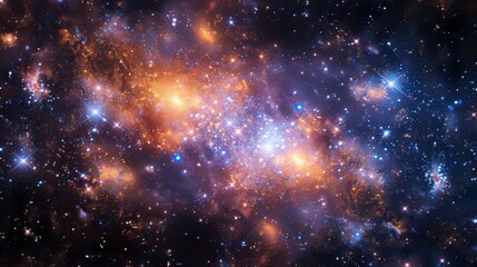 Naklejka premium Stunning image of a vibrant galaxy filled with stars and colorful cosmic dust, showcasing the beauty and vastness of the universe.