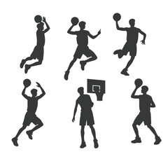 Vector set of silhouettes of basketball players, Basketball silhouettes. Man basketball player silhouette vector