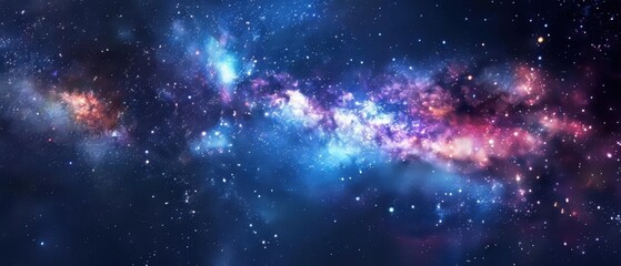 Fototapeta premium Stunning panoramic view of the universe with vibrant galaxies and stars in a colorful cosmic display. Perfect for science and space-related projects.