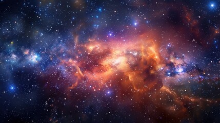 Obraz premium Stunning view of a colorful nebula in outer space, showcasing vibrant interstellar clouds and countless stars in the vast universe.
