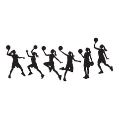 Vector set of silhouettes of basketball players, Basketball silhouettes. Man basketball player silhouette vector