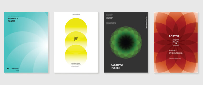 Modern gradient poster background vector set. Minimalist style cover template with monotone perspective geometric prism shapes collection. Ideal design for social media, cover, banner, flyer.