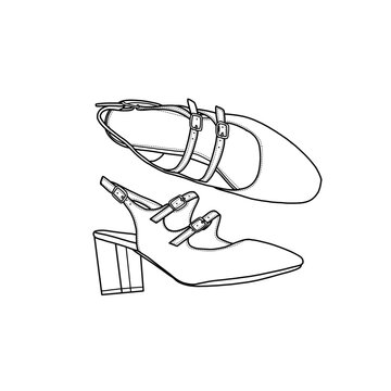 recommend clip art: Template vector women slingback mary jane double buckles chunky block heels pumps, closed round-toe double straps hand-drawn collection, suitable for your custom mary jane shoe design. 