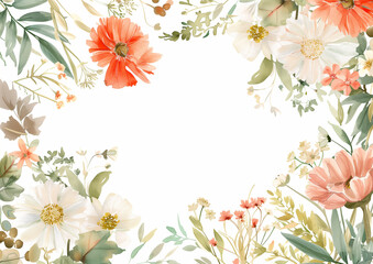 botanical watercolor frame,copy space in center,invitation card style