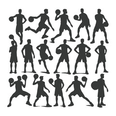 Vector set of silhouettes of basketball players, Basketball silhouettes. Man basketball player silhouette vector