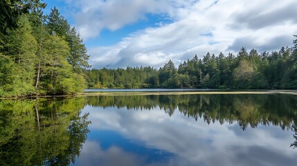 Fototapeta premium Mirror lake Washington in the summer : Generative AI