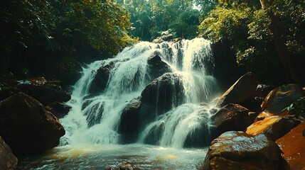 The waterfall named Pha Takien Waterfall in Pang Sida National Park is a popular destination for its waterfalls Beautiful waterfall in deep forest in the eastern Thai province of Sa Ka : Generative AI