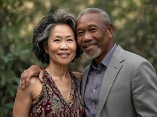 Naklejka premium Portrait of a couple of black man from Africa and white woman from Asia, individuals of different races