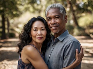 Fototapeta premium Portrait of a couple of black man from Africa and white woman from Asia, individuals of different races