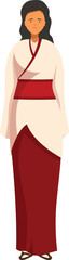 Young woman is standing in a traditional japanese kimono