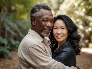 Naklejka premium Portrait of a couple of black man from Africa and white woman from Asia, individuals of different races