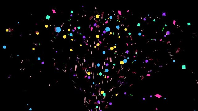 2d Colorful party confetti particles animation motion graphic with alpha background