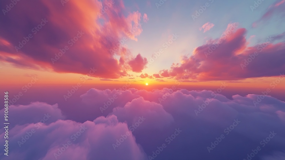 Poster ideal for sky replacement project panoramic colorful pinkorangeblue dramatic sky with clouds illumin